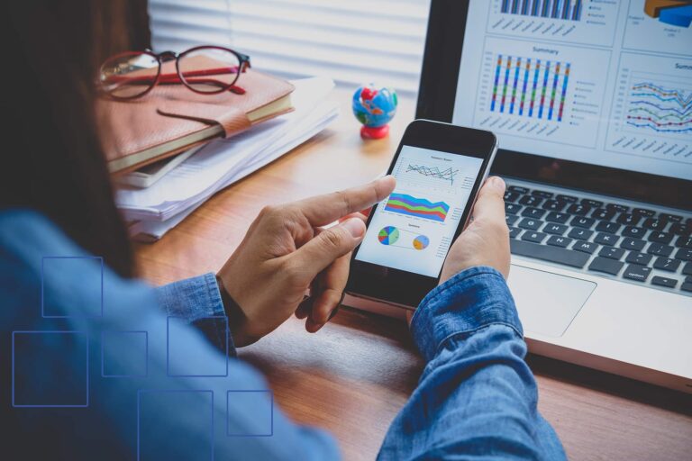 Business woman analyzing metrics