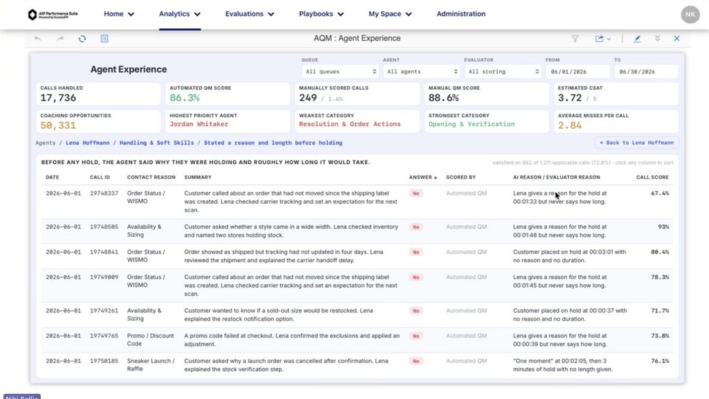 SuccessKPI Auto QM: Agent drill-down with AI reasoning