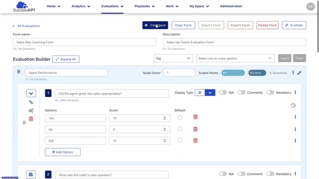 SuccessKPI Auto QM: Evaluation form builder