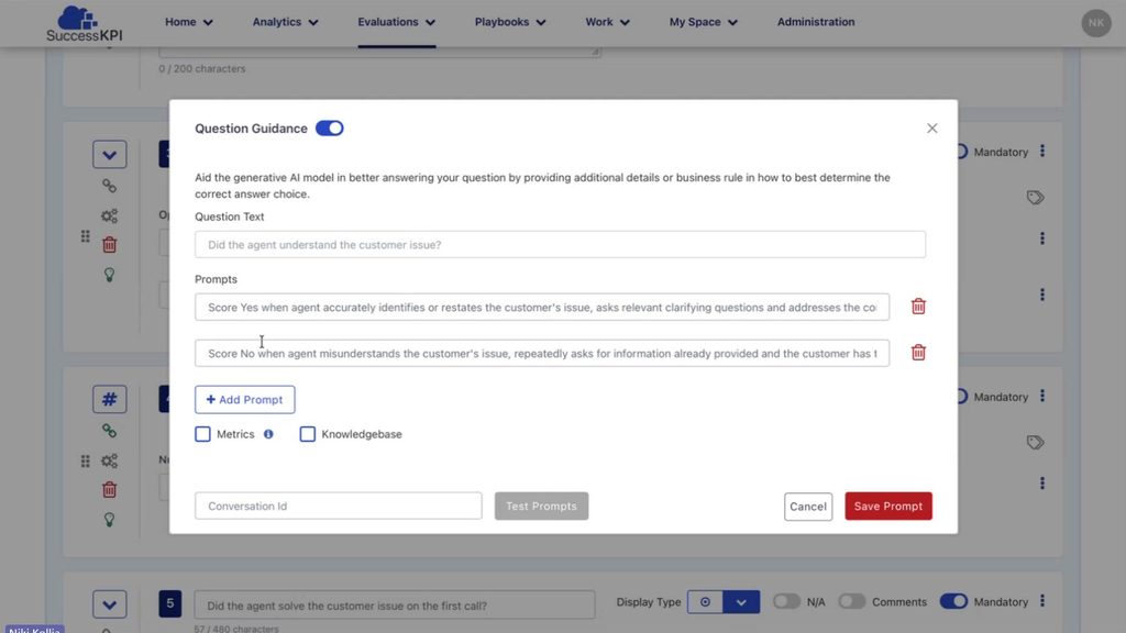 SuccessKPI Auto QM: Question guidance